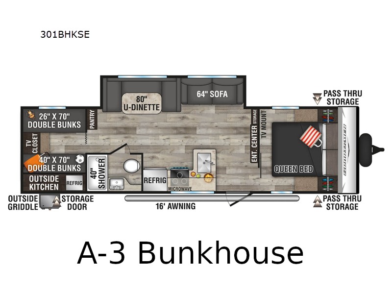 Bunkhouse RV Rental Floorplan at Brook n Wood Campground